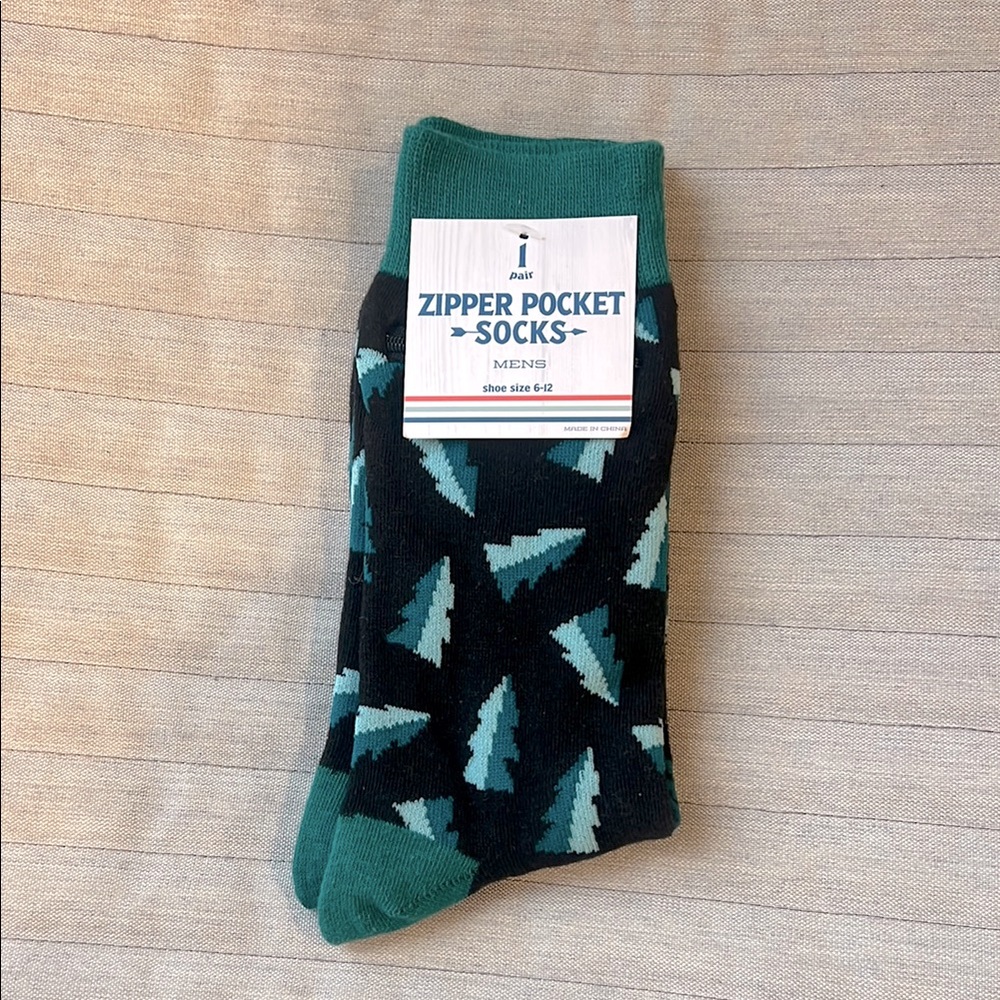 Men's Black and Green Zipper Pocket Socks.